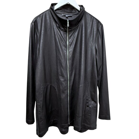 Elliott Lauren Womens Jacket Size XL Black Zip Front Stretch Light Faux Leather - Picture 1 of 14